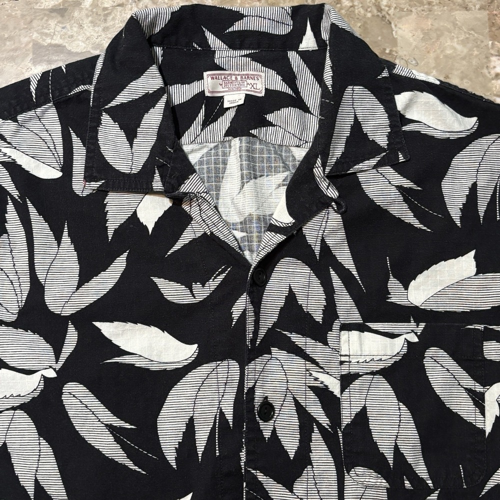 Wallace & Barnes Shirt Shirt Mens XL Black Printed Camp Loop Collar Hawaiian